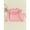 thumbnail image 2 of Bslissey Toddler Baby Girls Ruffle Sweatshirts Solid Color Crew Neck Hoodie Infant Long Sleeve Loose Pullovers Tops 9M 12M 18M 24M 3T 4T Kids Spring Fall Casual Clothes, 2 of 9