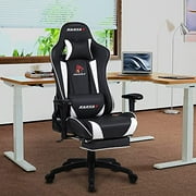 KARXAS Ergonomic Gaming Chair Big and Tall PC Chair High Back Computer Chair PU Leather Office Chair with Footrest Racing Style Reclining Desk Chair with Headrest and Massage Lumbar Pillow (White)