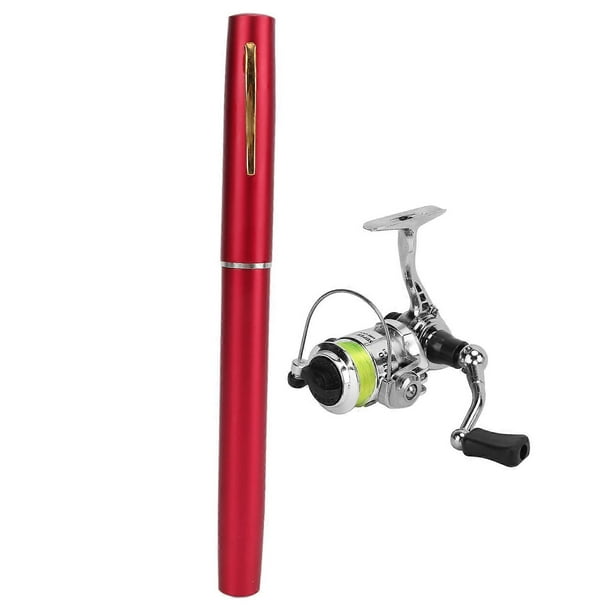 Portable Mini Pen Shape Fishing Rod Pole Pocket Retractable Fishing Rod with Reel WheelRed