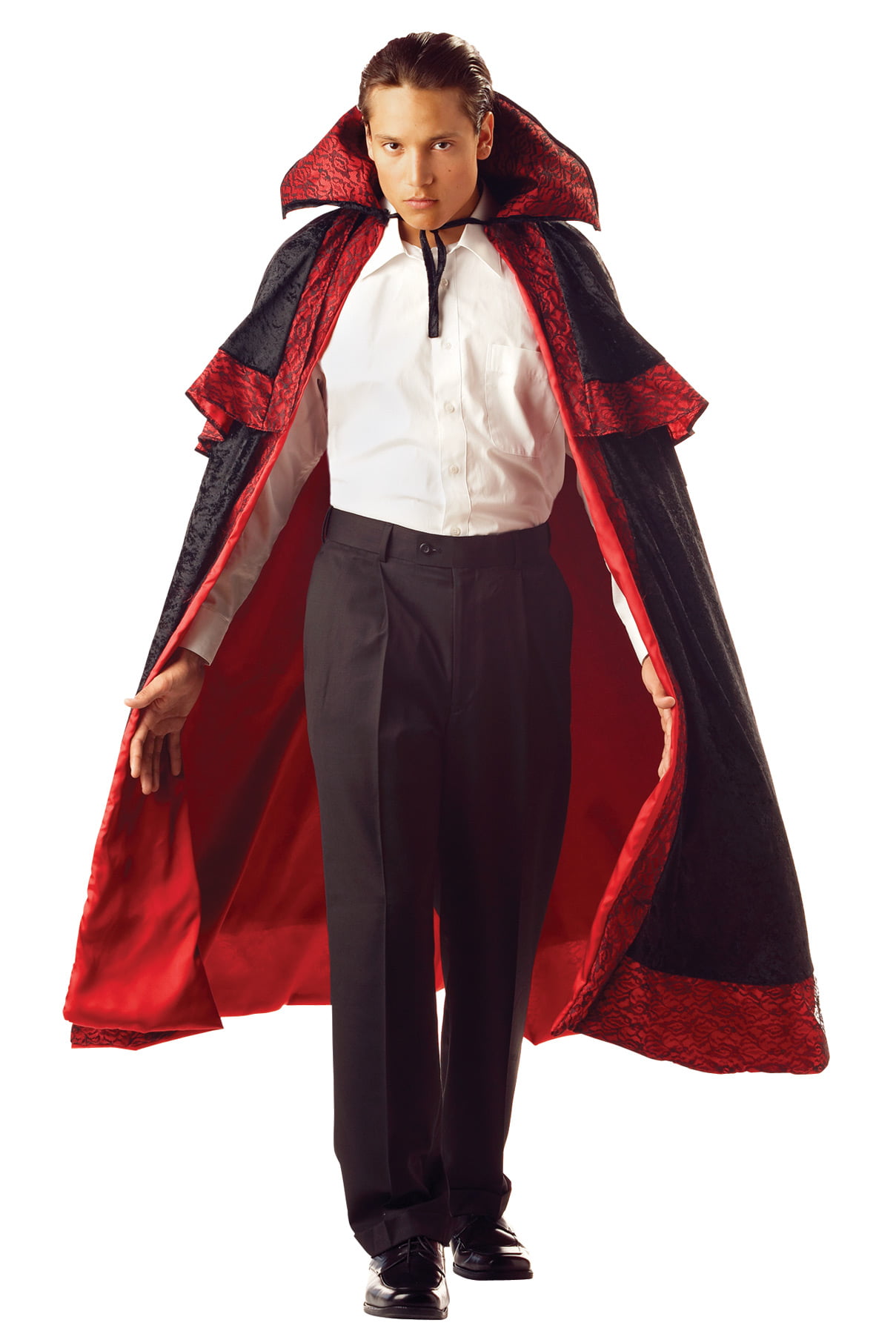 Adult Mens 56 Inch Deluxe Satin Vampire Cape Black Red Costume One Size Dress Up 