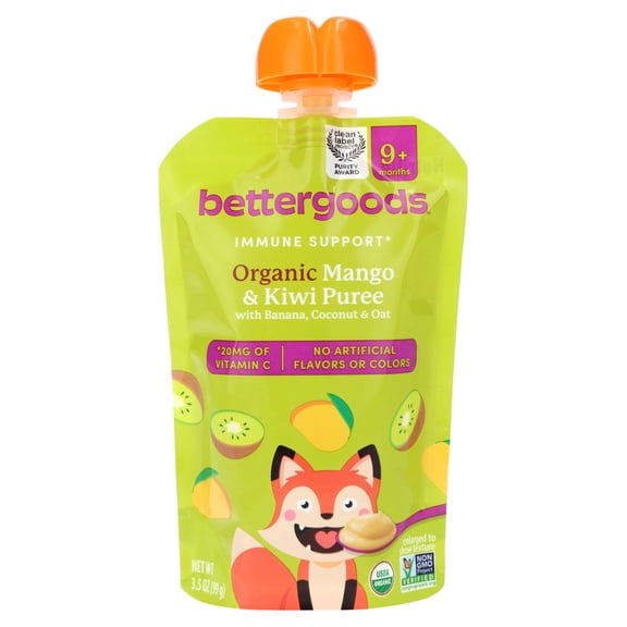 bettergoods Organic Stage 3 Baby Food Immune Support Blend, Mango and Kiwi Puree, 3.5 oz Pouch
