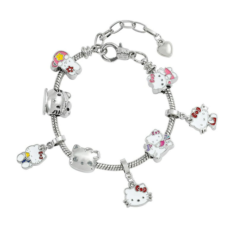Anime Kawaii Sanrio Hello Kitty Bracelet Charms Metal Beads Making Kit Kids  Gift Jewelry Accessories 