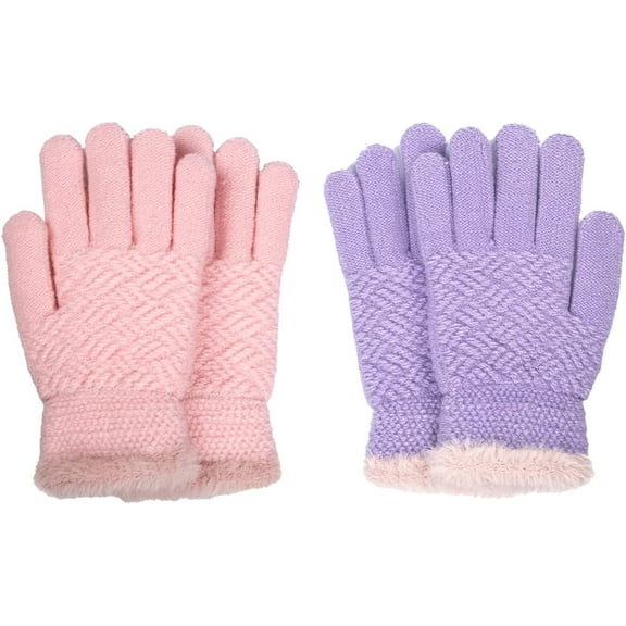 2 Pairs Kid Winter Knit Gloves Stretchy Warm Gloves Gift for Boy Girl