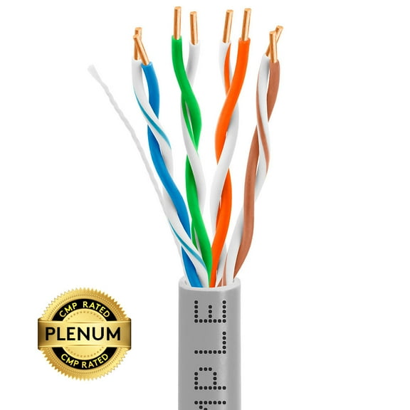 Cmple - PLENUM CAT5E Bulk Cable UTP 24AWG CMP Rated Bare Copper 1000ft Solid Gray