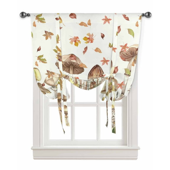 Fall Mushroom Tie Up Curtains for Kitchen Bathroom Bedroom Windows 54 Inch Length, Watercolor Maple Leaf Botanical Balloon Drape Curtains Shade Rod Pocket Drapery Curtain Panel, 42"x63"