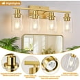 thumbnail image 3 of 4-Light Vanity Lights with Clear Glass Shades, Brushed Gold Bathroom Light Fixtures Over Mirror, Modern Bathroom Wall Lamp for Mirror Living Room Cabinet Bedroom Porch, 3 of 14