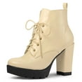 thumbnail image 1 of Unique Bargains Women's Round Toe Block High Heel Lace Up Platform Boots, 1 of 6