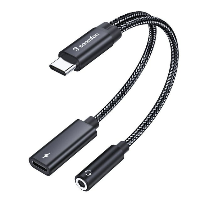 LEEYNEER USB C to 3.5mm Headphone and Charger Adapter 2 in 1 USB C to Aux Audio Jack with PD 60W Fast Charging Dongle Cable Cord Compatible with S22/S21/S20/S20+ Ultra Pixel 5/4/3 XL(Gra