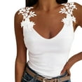thumbnail image 1 of Gibobby Blusa de verano de encaje sexy Tops Color Playa Sin mangas Moda de mujer Blusa de mujer sólida(Blanco,XG), 1 of 5