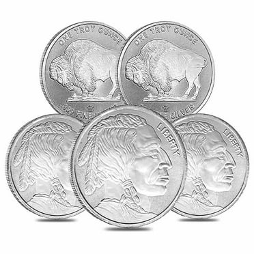 Lot of 5 - Silver Generic Bullion Coins .999 Fine, 1 oz Rounds ...