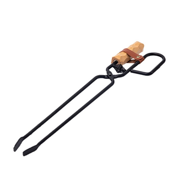 Pinzas para leña con mango de madera de haya y abrazadera de hierro, resistentes a altas temperaturas, para exteriores