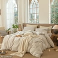thumbnail image 5 of MooMee Striped Duvet Cover Set Full 100% Washed Cotton Linen Like Textured Breathable 3-Piece (Tannish Linen Grey& White Pinstripes), 5 of 6