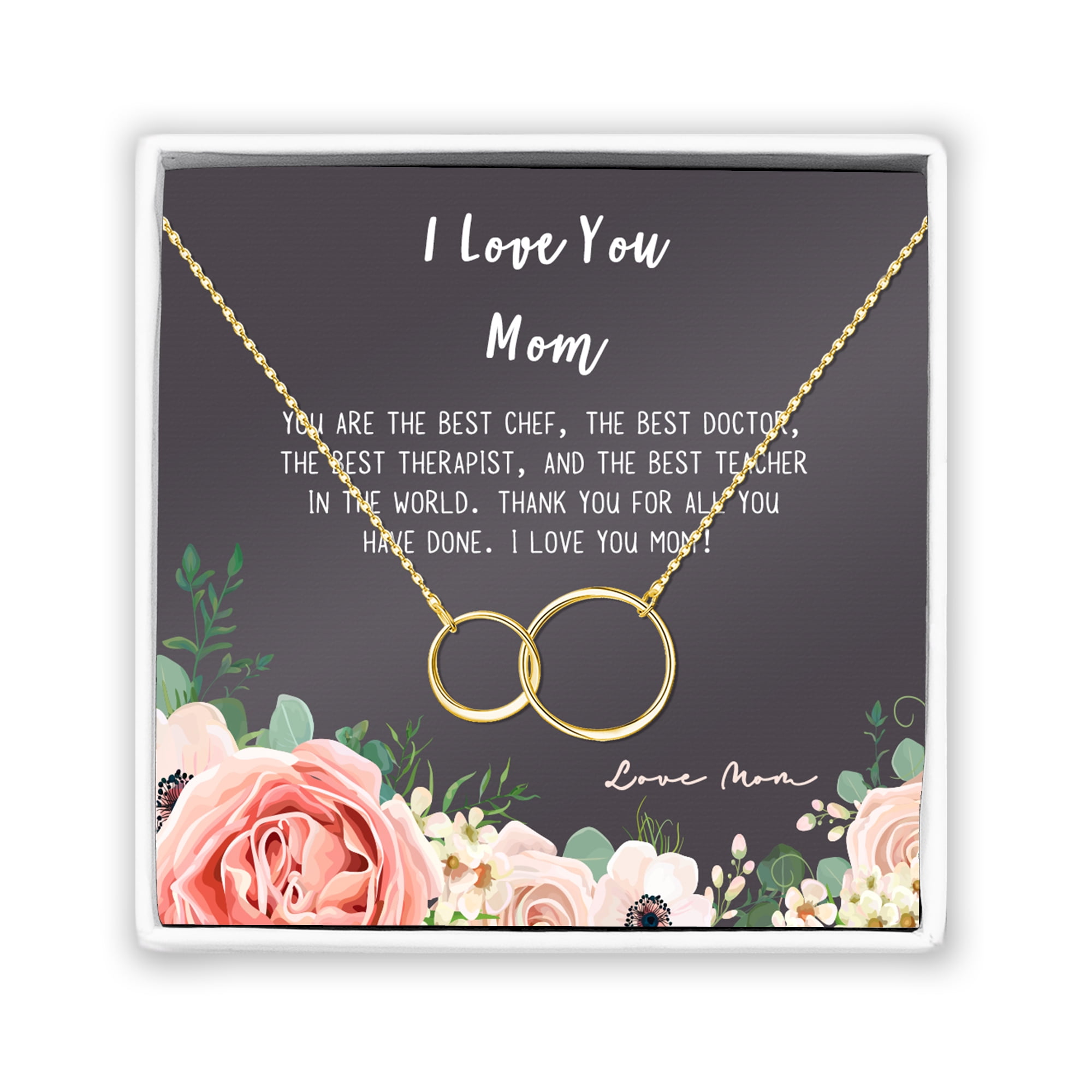 Mother Daughter Necklace - Two Gold Infinity Double Circles, Mothers Day Jewelry Birthday Gift with Gift Box and Box [Gold Infinity Rings, No-Personalized Card]