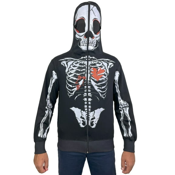Notus Men’s Full Face Skeleton Skull Zip-Up Hoodie Sweatshirt Perfect for Halloween Costume Long Sleeve Sweatshirt Black L