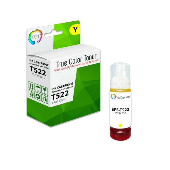 TCT Premium Refill Ink Bottle for Epson T522 T522420-S Yellow Works With EcoTank ET-2720 ET-2800 ET-4800 ET-2803 ET-4700 ET-2760 ET-4760, ST-4000 ST-2003 (70 ml)