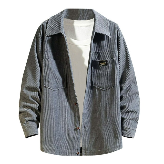 Fankiway Cardigan Décontracté en Velours Côtelé pour Hommes, Double Poche, Col Rabattu, Manches Longues