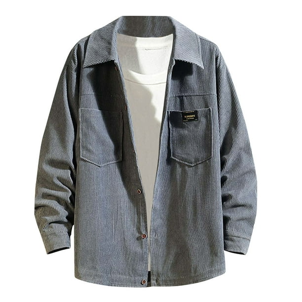 Cárdigan informal de pana con doble bolsillo para hombre, camisa de manga larga con cuello vuelto Pompotops oipoqjl26711