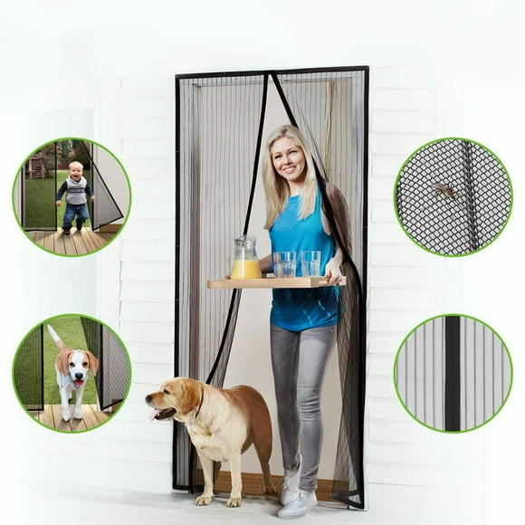 Jinsinto Custom Magnetic Mosquito Net, 100x210cm(39x83inch) Magnetic Mosquito Net Door Self-Closing Pets Allowed for Hallways Doors, Black