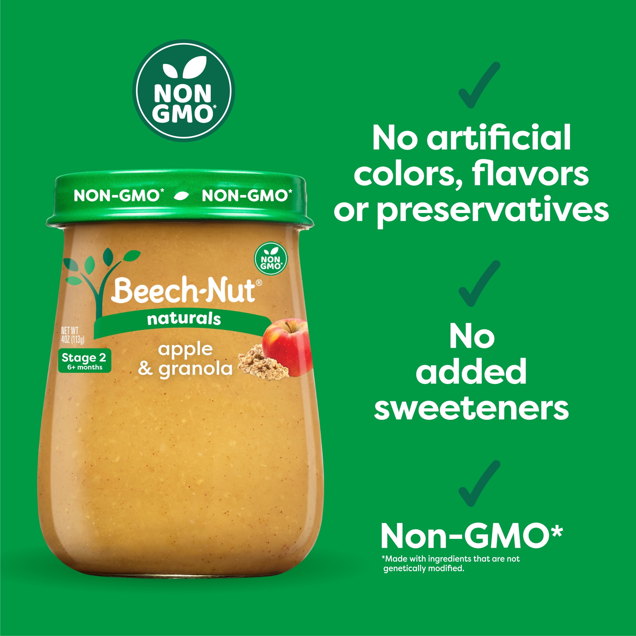 Beech-Nut Naturals Stage 2 Baby Food, Apple & Granola, 4 oz Jar