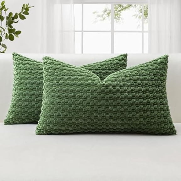Eryueer Corduroy Soft Decorative Cushion Covers 40x60 cm Set of 2 Decorative Throw Pillow Covers with 3D Bubble Texture Pillowcase for Couch Sofa Bedroom Soft Cushion Case for Home Decor (Moss Green)