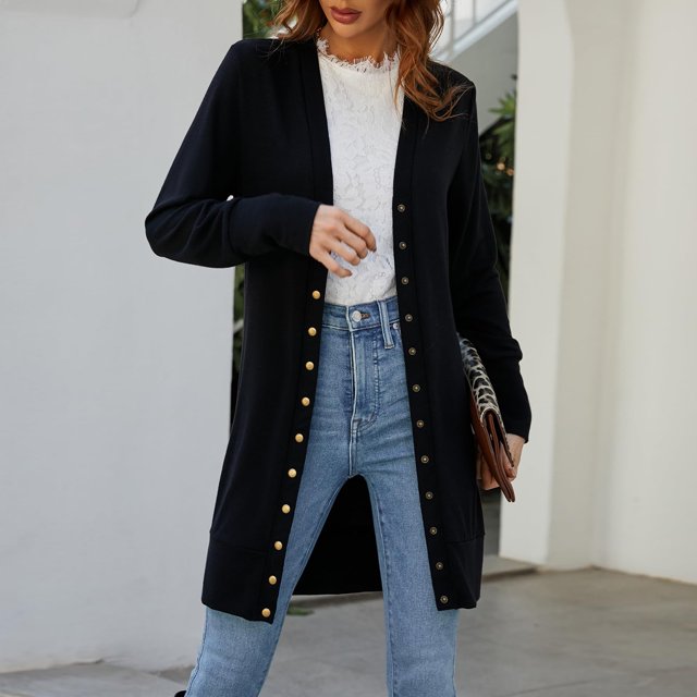 Suéter de punto con cuello en V para mujer Suéter básico con frente abierto de color sólido informal Prendas de abrigo FLhrweasw Nuevo