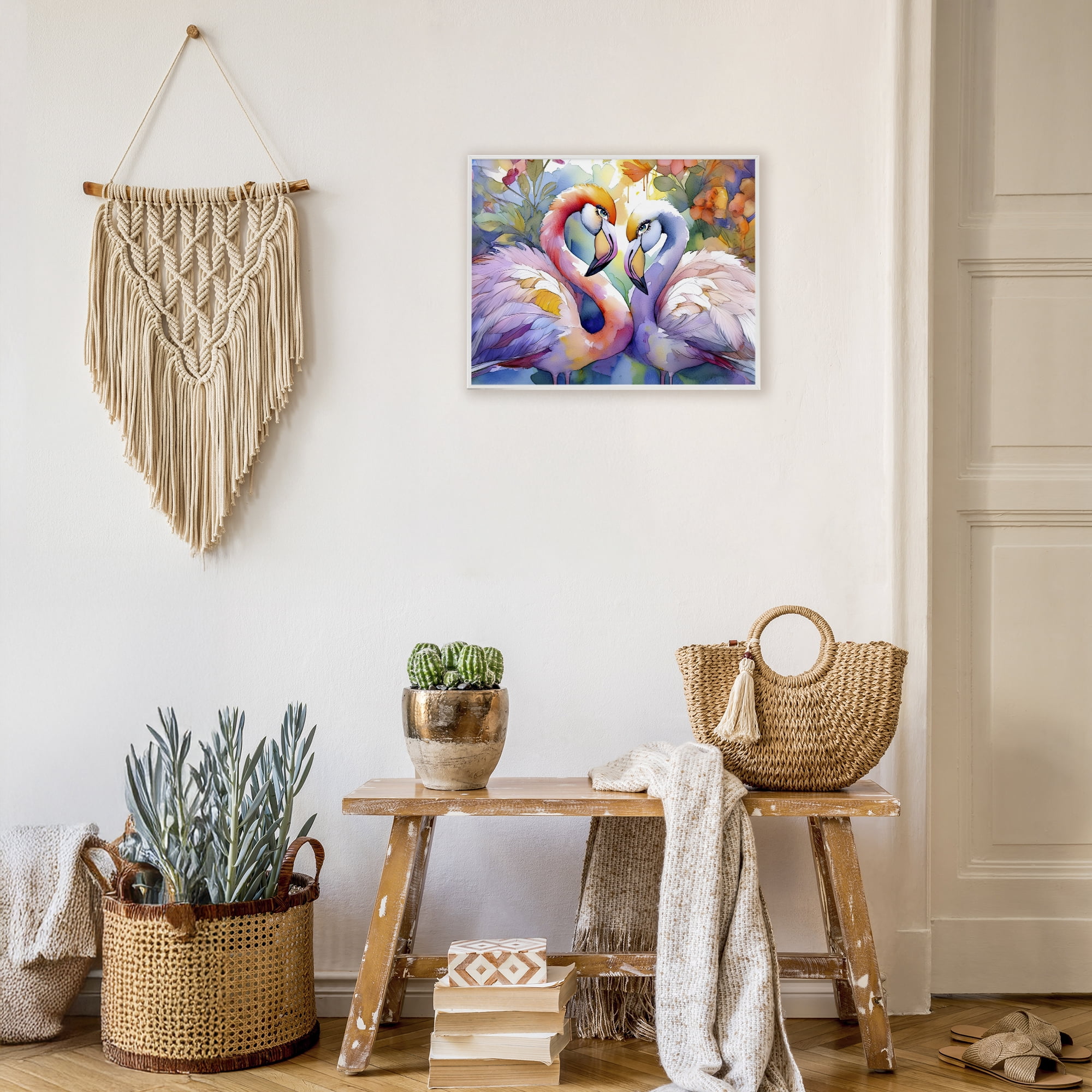 Stupell Industries Flamingo Love Pair White Framed Giclee Art, design by Shelly Craig