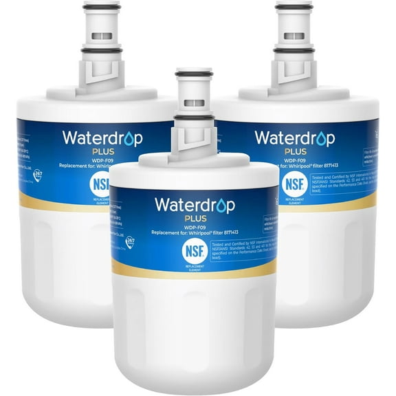 Waterdrop Plus 8171413 Refrigerator Water Filter, Replacement for Whirlpool® 8171413, 8171414,EDR8D1, Kenmore® 46-9002, NSF/ANSI 401&53&42 Certified, Reduce PFAS Pack of 3(Package May Vary)