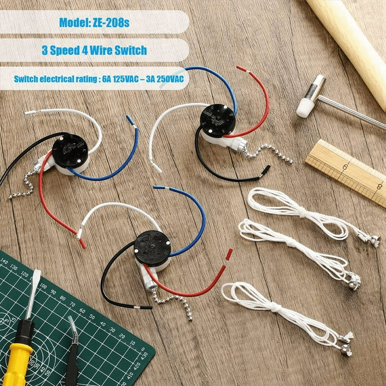 3 Pcs Ze-208S, Type B, 3 Speed 4 Wire Fan Light Switch Replacement
