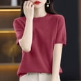 thumbnail image 5 of Short Sleeve Sweaters for Womens Summer Crew Neck Knit Sweater Shirts Business Casual Work Tops 2026 Spring Outfits Hot Pink L, 5 of 5