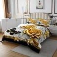 thumbnail image 2 of Manfei 3D Gold Rose Floral Quilt Sets for Twin Size Bed for Girls, Chic Butterfly Bed Set, Luxury Pearl Print Quilt Bedding Set, Lightweight Bedroom Decoration, 2pcs, 2 of 6