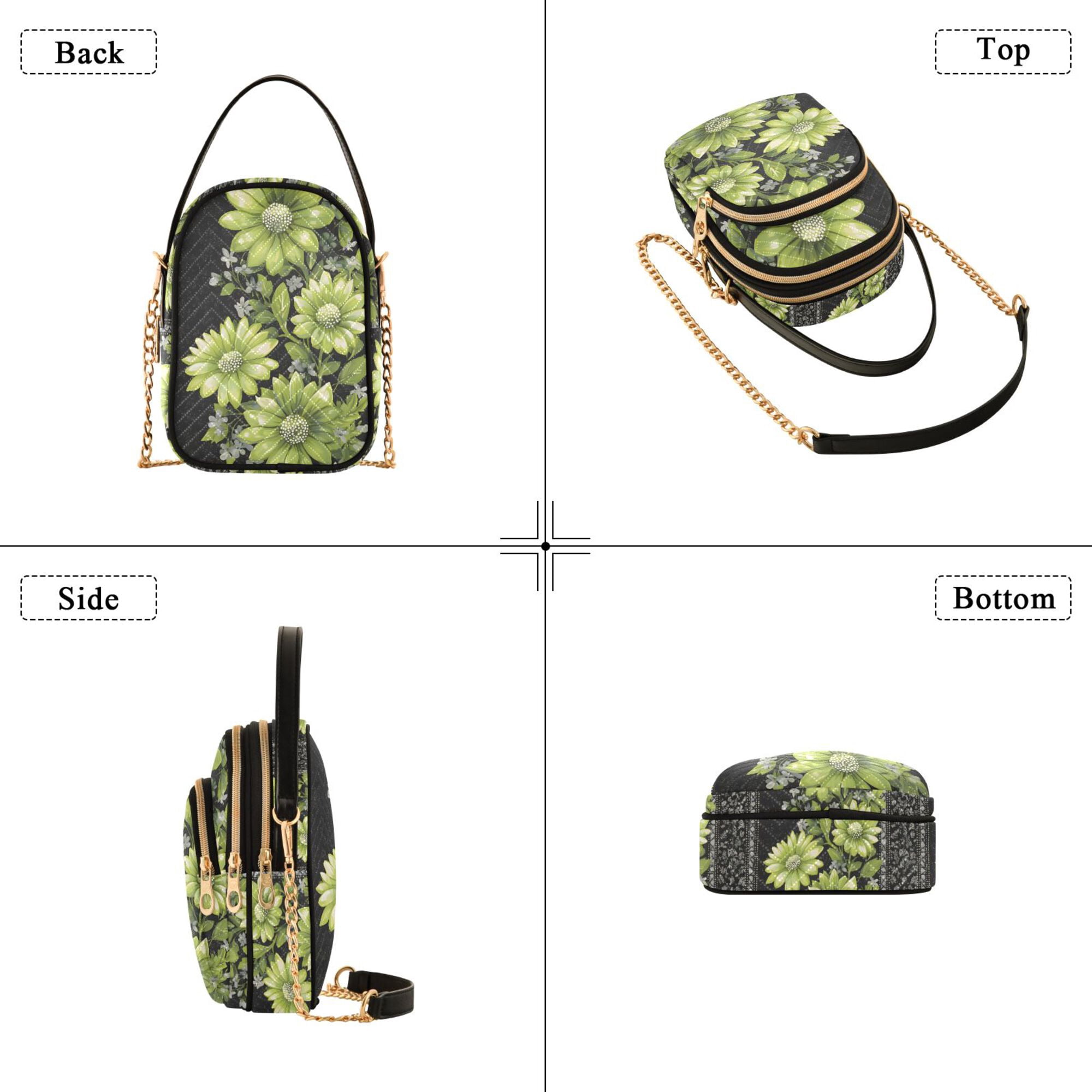 FORMRS Crossbody Bag for Women Quilted Travel Shoulder Cell Phone Purse with Chain Strap Handbag, Green Flowers