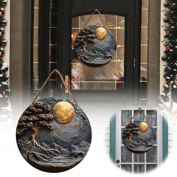 Bjutir Door Hanging Decorations Wooden Cat Round Plaque Decoration For Home Holidays