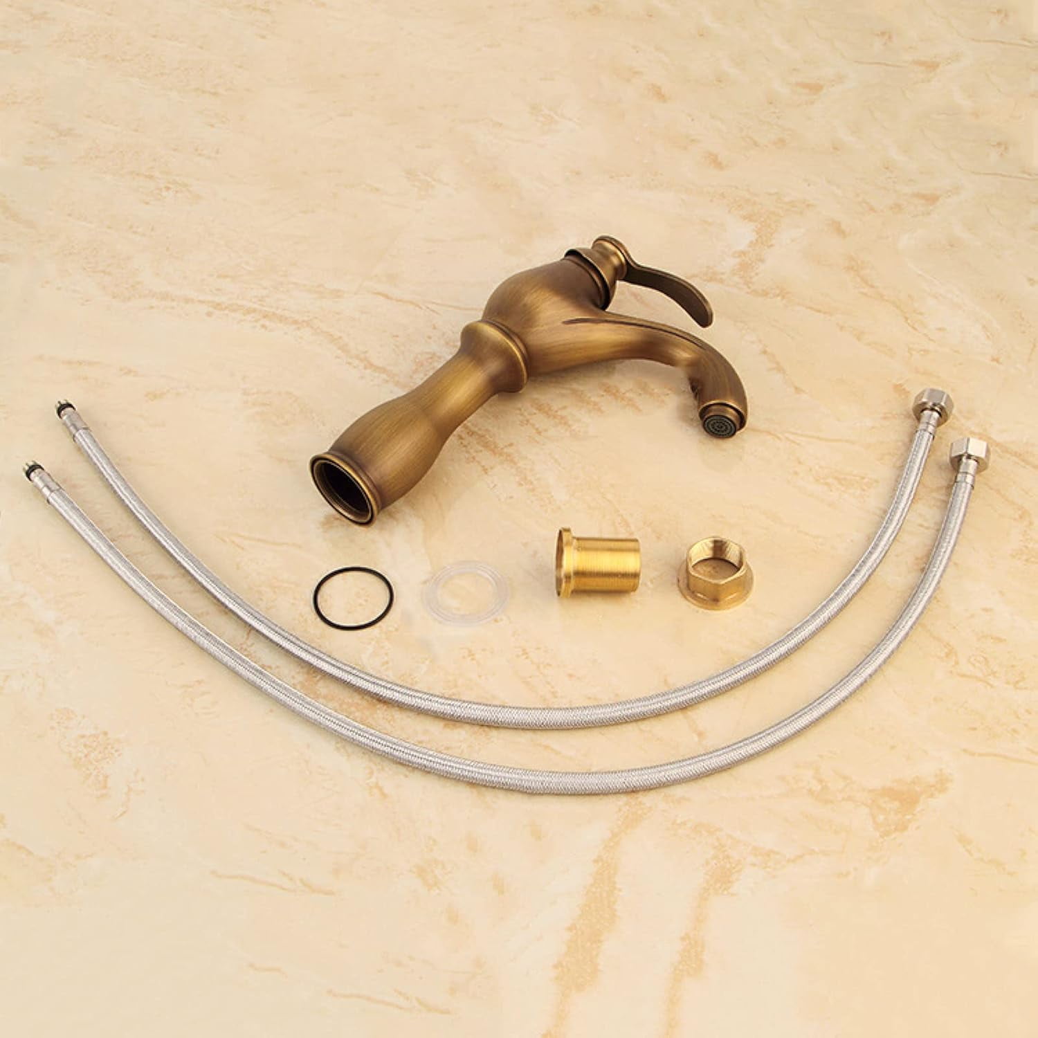 Bathroom Faucet Antique Brass, Hot and Cold Sink Mixer Tap Faucet, Vintage Bathroom Faucet, Single Handle Single Hole Bathroom Sink Faucet, High