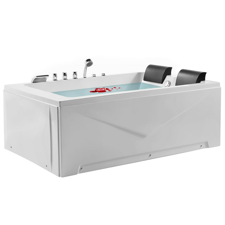 Empava 71 in. Center Drain Acrylic Freestanding Flatbottom Whirlpool Bathtub in White with Faucet - Water Jets