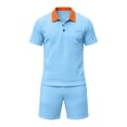 thumbnail image 4 of JAJAHO Mens Summer Short Sleeve Shirt And Shorts Set Comfortable Casual Wear Textured Loose Fit Polo Shirts Shorts 2 Piece Trendy Outfit, 4 of 4