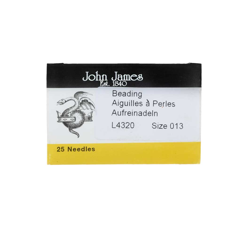 John James English Beading Needles #13 – 1.92" (49 mm) Length × 0.30 mm Diameter – Fine, Flexible Steel Needles for Seed Beads, Loom Weaving, and Off‑Loom Stitching – Made in England