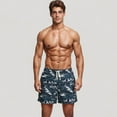 thumbnail image 3 of Men's Shark Print Swim Trunks with Camouflage Background Drawstring Waistband and Side Pockets - Small, Navy, 3 of 5