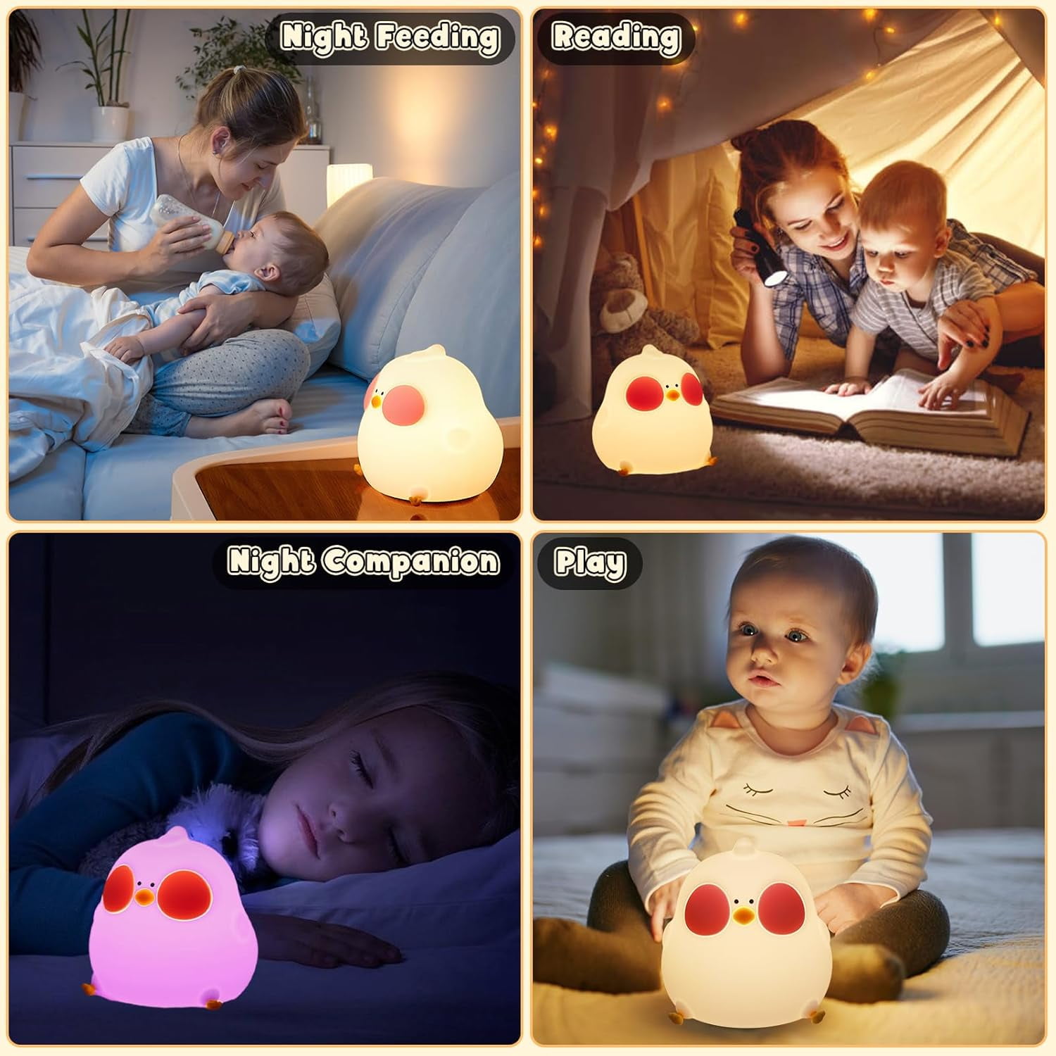 LINLIN Night Light Kids Cute Cooku Chick Night Lamp 7Colors Bedside Lamps Rechargeable Tap Control Baby Night Light with Timer Room Decor Gifts for Children, Toddlers, Teen Girls