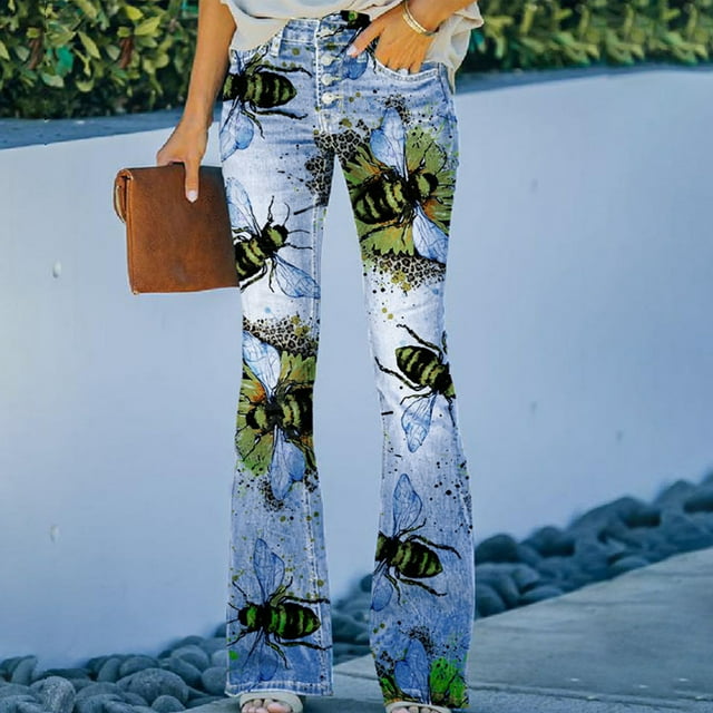 ICHUANYI Liquidación Mujer Cintura elástica Botones elásticos Estampado Pantalones pitillo elásticos finos Pantalones ICHUANYI WER2023082203219