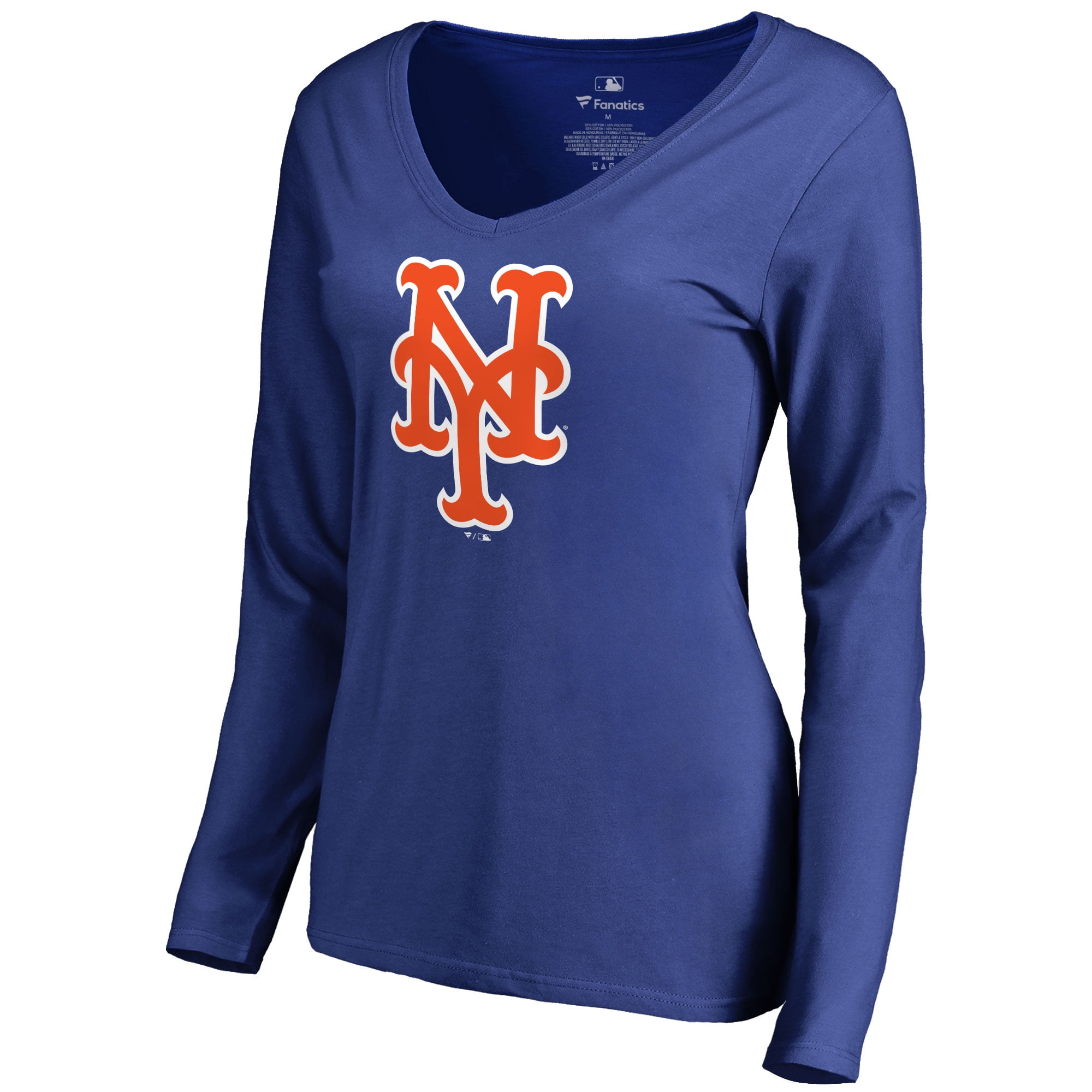 New York Mets Women's Team Color Primary Logo V-Neck Long Sleeve T