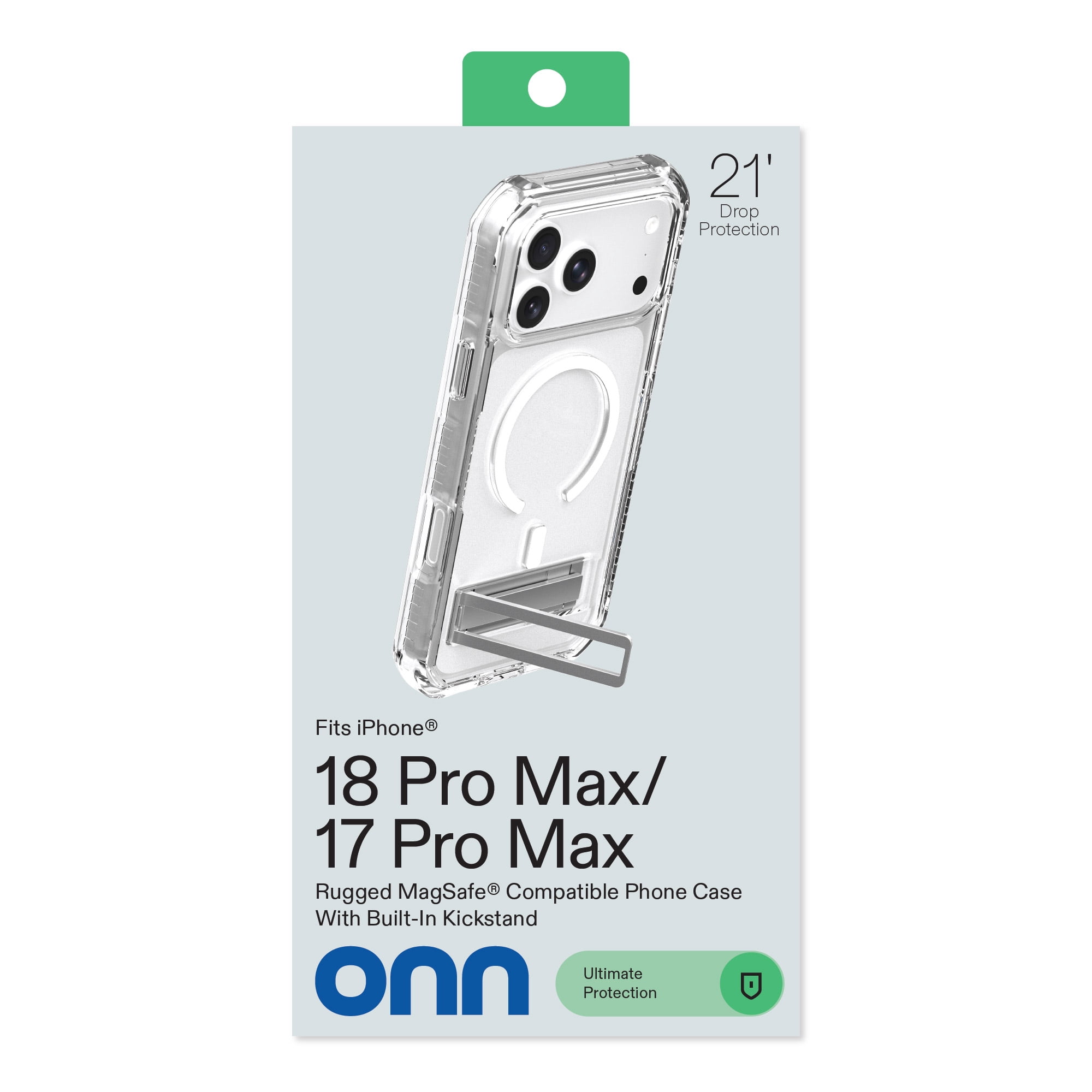 onn Rugged Phone Case with Kickstand for iPhone 18 Pro Max / 17 Pro Max, MagSafe Compatible - Clear