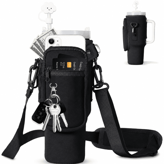 Lomyolo Water Bottle Carrier Bag for 40oz Tumbler - Neoprene Gym Bottle Holder Pouch with Adjustable Strap, Phone Pocket, Water Bottle Pouch Sleeve Accessories for Fitness, Hiking,Sports,Outdoors