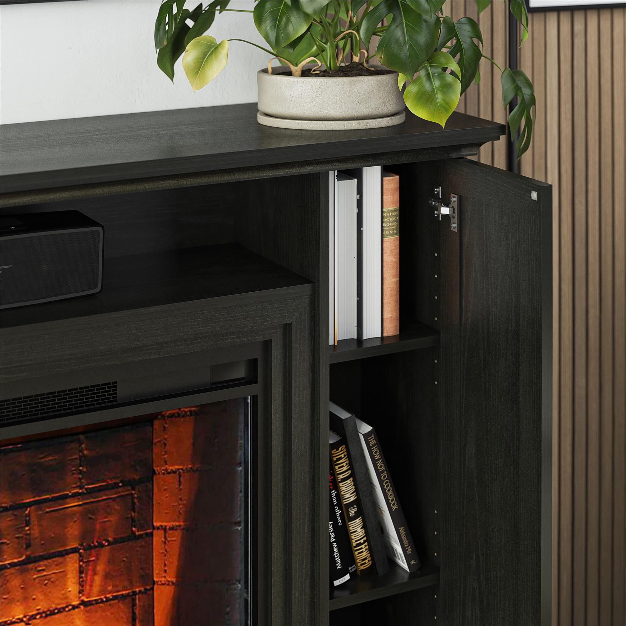 Ameriwood Home Palazzo Multi-Colored Electric Fireplace Mantel TV Stand with Storage for TVs up to 65", Black Oak