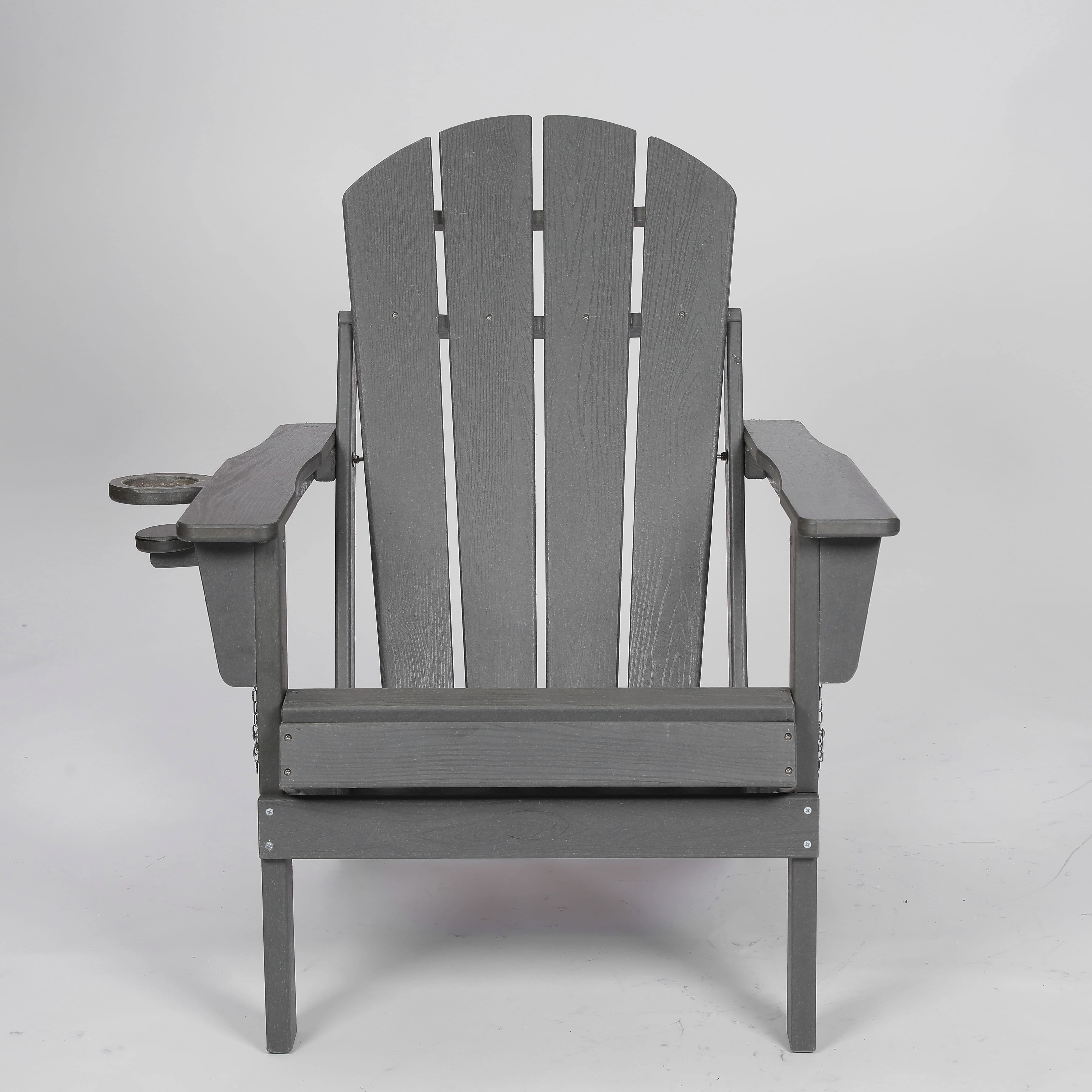 Resenkos HDPE Folding Adirondack Chair with Dual Cup Holder and Wood Texture, Composite Patio Chair for Outdoor Space, Gray