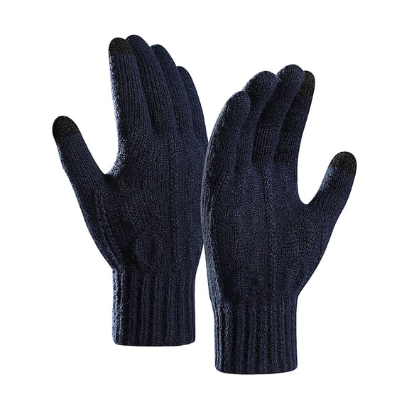 BLCHUNen Winter Gloves Men Knitted Warm Touchscreen Gloves Casual Full Finger Shorts Cuff Texture Gloves,Onesize,Navy