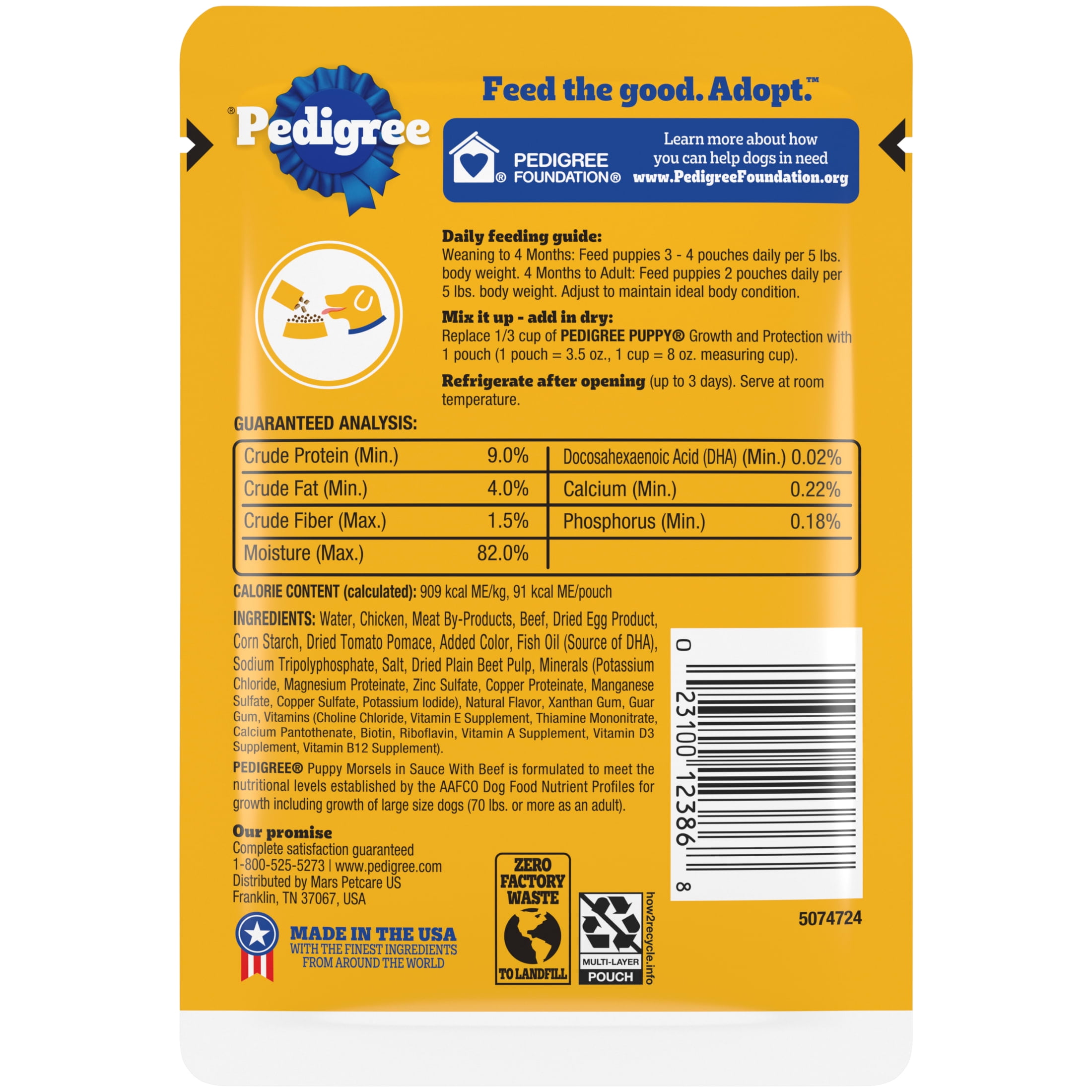 (12 pack) Pedigree Puppy Food Morsels in Sauce, Wet Dog Food Pouches, Beef Flavor, 3.5 oz. Pouches
