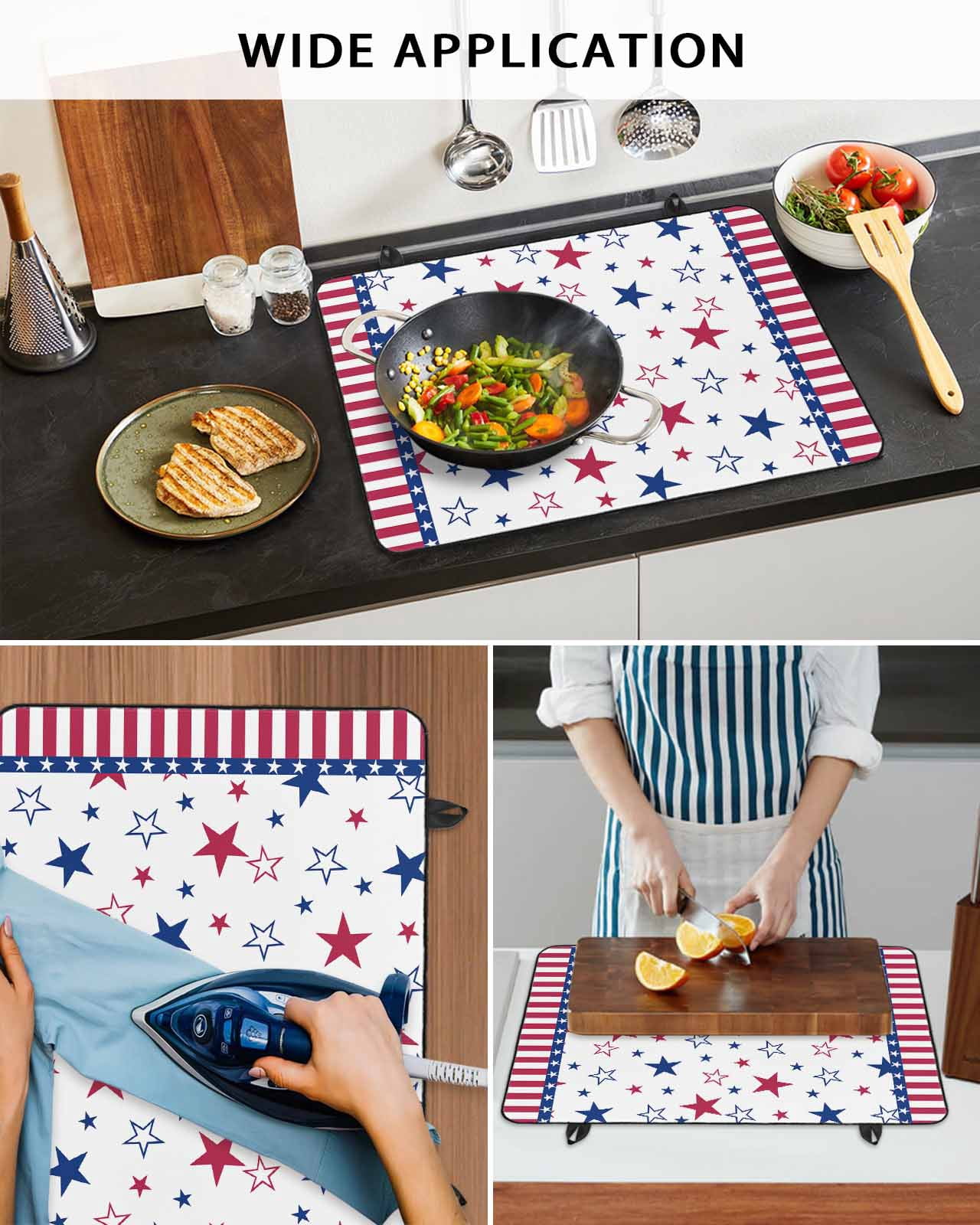 nqOlkjepod Large Induction Cooktop Protector Mat 24"x21", 4th of July Stove Top Covers for Electric Stove, Blue Red Stripe Stars Independence Day Stove Burner Cover Mats, Glass Top Stove Cover