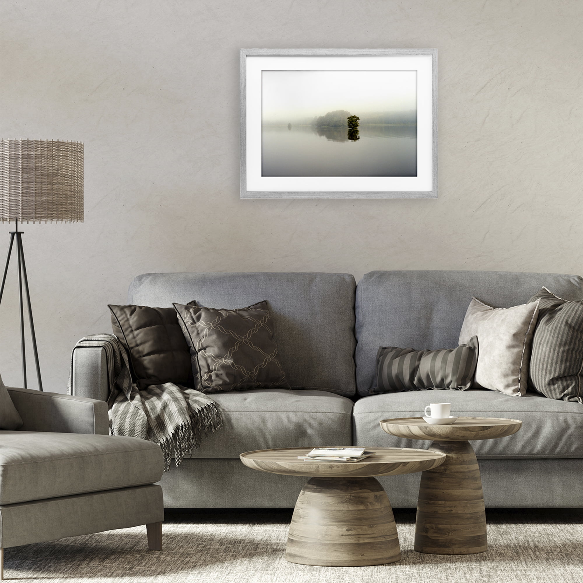 Stupell Industries Misty Lake Reflection Gray Framed Print Under Glass, design by Gail Peck