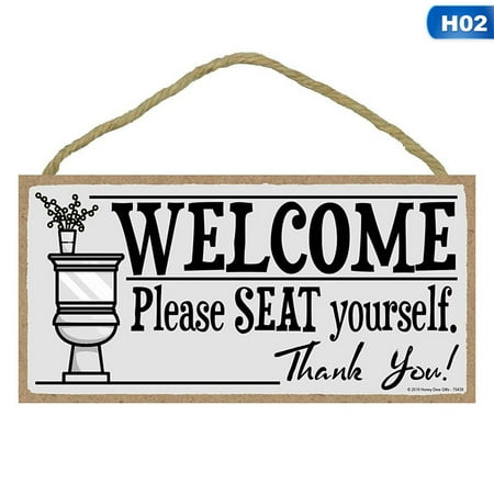 Wooden Bathroom Signs Michellem WELCOM Please SEAT Yourself Printed Wooden Plaque Sign Wall Hanging Welcome Sign Wood vintage bathroom Sign ()