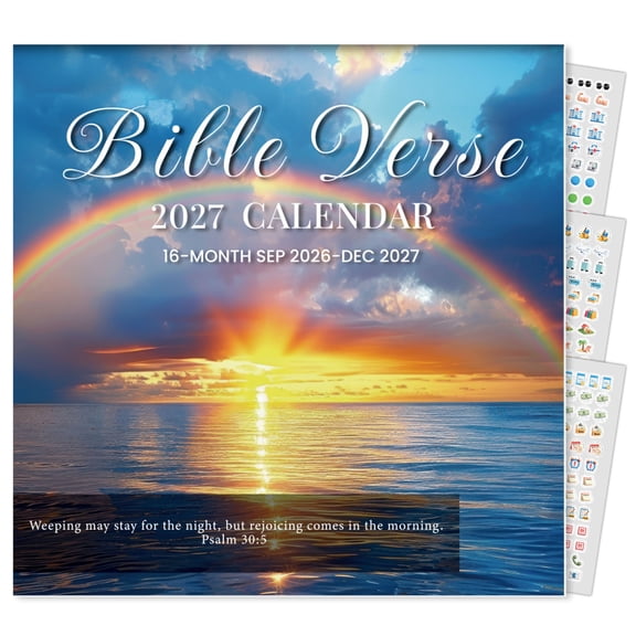 SUNEE Wall Calendar, 16 Month Hanging Calendar, Inspirational Scripture Monthly Wall Calendar Sep 2026-Dec 2027, 12"x12" for Faith, Home & Office Daily Planning, Bible Verses